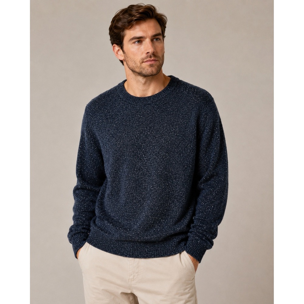 Billy Reid Sweater Mens XL Blue Nep Knit Silk Wool Camel Italy Luxury